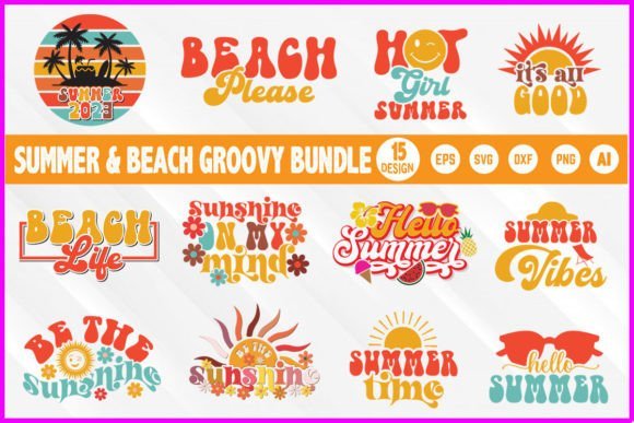 Summer and Beach Groovy Design Bundle