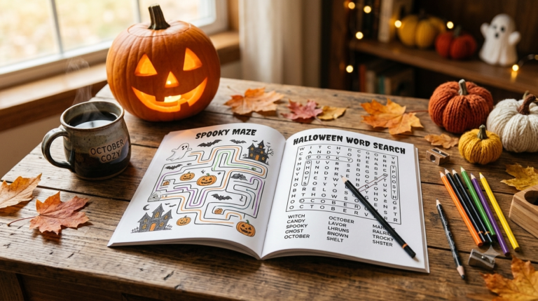 Halloween activity book KDP interior spooky puzzle pages